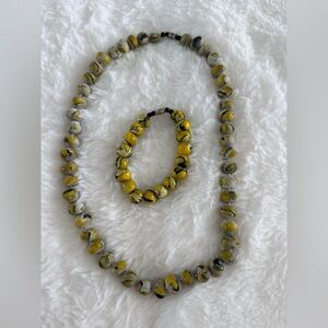 Yellow and Gray Beaded Necklace and Bracelet Set